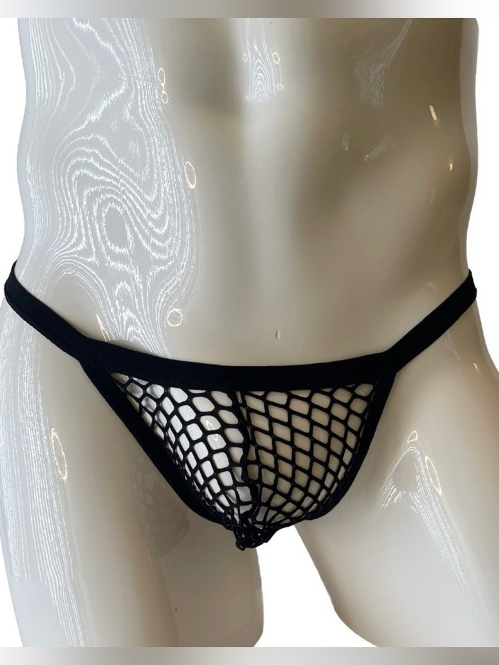 Mens Thong G-String Mesh See Through Black Underwear Medium Sexy Gogo Exposed